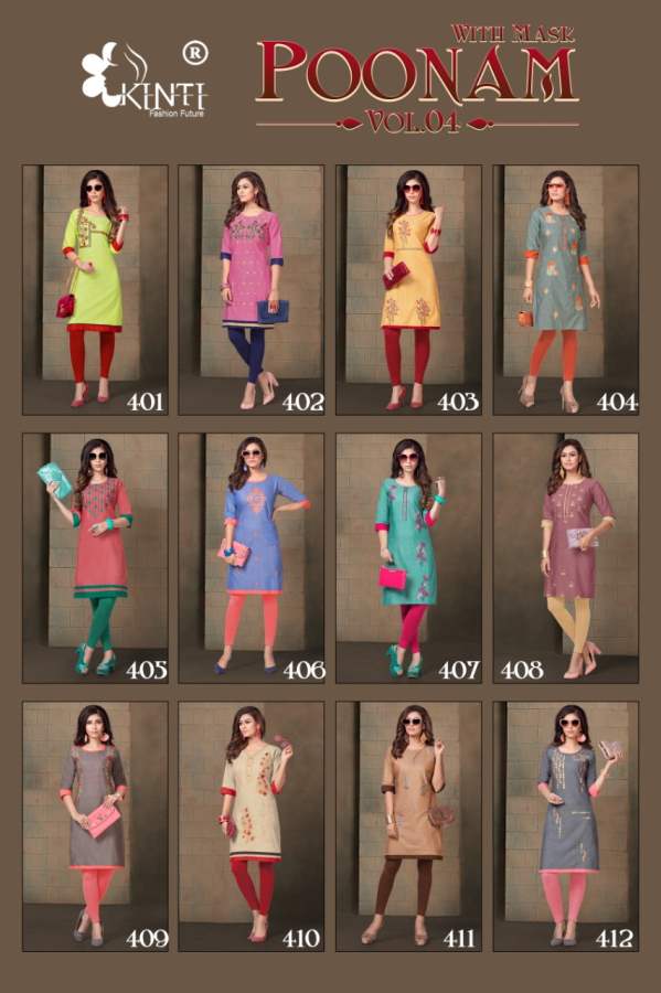 Kinti Poonam 4 Latest Regular Wear Handloom Cotton Embroidery Kurtis Collection
